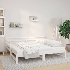 Pat de zi extensibil, alb, 2x(80x200) cm, lemn masiv de pin Alb