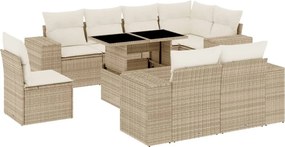 vidaXL Set canapele de grădină, 9 piese, cu perne, bej, poliratan