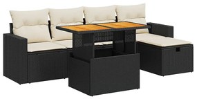 3327994 vidaXL Set mobilier grădină perne 6 piese negru poliratan/lemn acacia