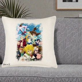 Perna Personalizata Nanatsu no Taizai Cele Sapte Pacate Mortale Anime, 40x40 cm, Crem Reliefat, Husa Detasabila, Perna Inclusa, BEKZ®