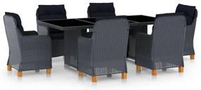 vidaXL Set mobilier exterior cu perne, 7 piese, gri închis, poliratan