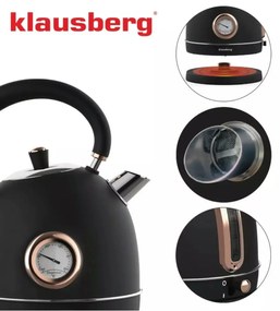 Fierbator de apa model rustic 1.8 l Klausberg KB7905 negru-auriu