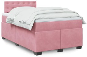 vidaXL Pat box spring cu saltea, roz, 120x200 cm, catifea