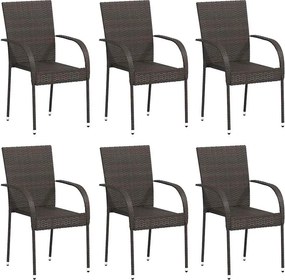 vidaXL Scaune de exterior stivuibile, 6 buc., maro, poliratan