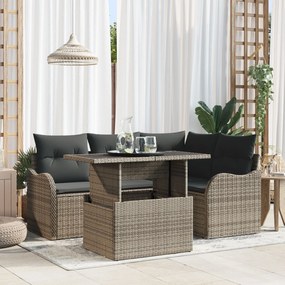 vidaXL Set de canapele pentru grădină cu pernă 5 pcs Gri Rattan poli