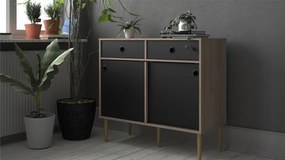 Bufet cu 2 sertare in decor de stejar Culoare negru, ELISEO