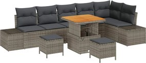 vidaXL Set de canapele pentru grădină cu pernă 9 pcs Gri Rattan poli