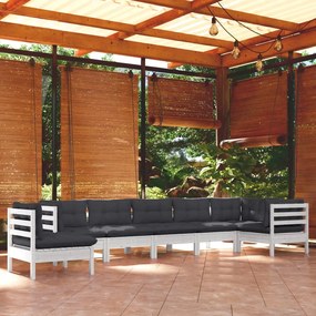 3096732 vidaXL Set mobilier de grădină cu perne, 8 piese, alb, lemn masiv pin