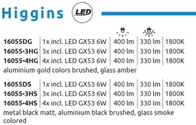 Lustra suspendata din metal negru cu sticla chihlimbar HIGGINS 3L