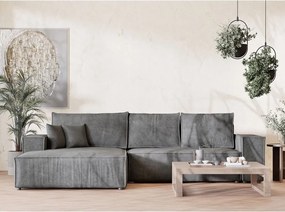 Colțar gri extensibil/cu spațiu de depozitare cu tapițerie din chenille (cu colț pe partea stângă/cu șezlong) Maze – Maison de Rêve