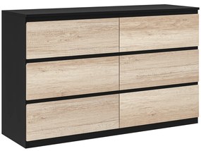 HOMCOM Comodă cu 6 Sertare și Picioare Antiderapante din Lemn, 120x39x75 cm, Negru | Aosom Romania