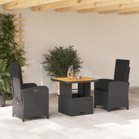 3277325 vidaXL Set mobilier de grădină cu perne, 3 piese, negru, poliratan