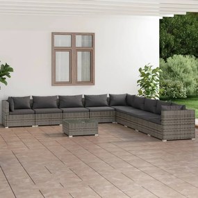 3101797 vidaXL Set mobilier de grădină cu perne, 10 piese, gri, poliratan