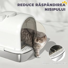 PawHut Litieră închisă pentru pisici L din oțel inoxidabil, cu mâner, lopățică și plic deodorant, anti-risipire, albă | Aosom Romania