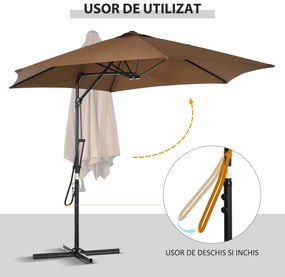 Outsunny Umbrelă Consolă 295cm pentru Terasă, Design Descentrat cu Bază Transversală, Comutator cu Cheie, Maro | Aosom Romania