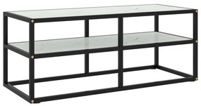 vidaXL Comodă TV, negru cu sticlă albă marmorată, 100x40x40 cm
