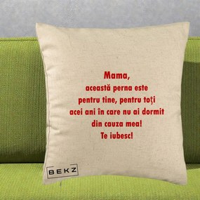 Cadou pentru Mama - Perna Personalizata Perna pentru Mama, 40x40 cm, Bej, Husa Detasabila, Perna Inclusa, BEKZ®