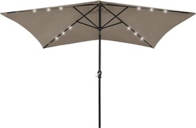 vidaXL Umbrelă de soare cu stâlp din oțel & LED-uri, taupe, 2x3 m