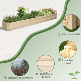 Outsunny Pat Ridicat pentru Cultivat Legume, Lada din Lemn de Brad cu Fund Deschis și Compartimente, 76x30x155 cm, Alb | Aosom Romania