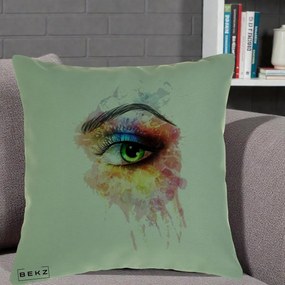 Perna Decorativa Ochi Verde Acuarela, 40x40 cm, Verde, Husa Detasabila, Perna Inclusa, BEKZ®