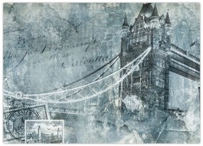 Tablou pe sticlă - Tower Bridge în tonuri reci (70x50 cm)