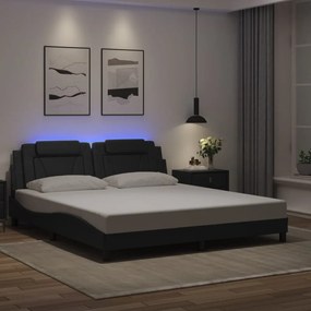 3214198 vidaXL Cadru de pat cu lumini LED, negru, 180x200 cm, piele ecologică