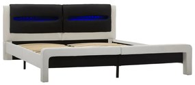 Cadru de pat cu LED, alb  negru, 140x200 cm, piele ecologica Alb, 140 x 200 cm