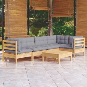 Set mobilier gradina cu perne gri, 6 piese, lemn masiv pin