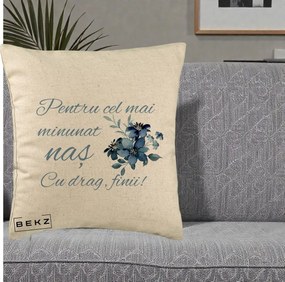 Cadou pentru Nas - Perna Personalizata Pentru Cel mai Minunat Nas Cu drag Finii, 40x40 cm, Bej, Husa Detasabila, Perna Inclusa, BEKZ®