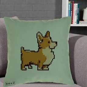 Perna Personalizata Corgi Pixel Art, 40x40 cm, Verde, Husa Detasabila, Perna Inclusa, BEKZ®