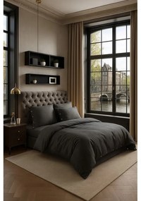 Lenjerie de pat gri închis din bumbac ranforcé pentru pat dublu, extinsă 240x220 cm Como Striped – Mila Home Luxury