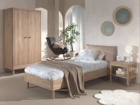 Set Mobilier Camera Copii Forrest Oak, Pat 90x200 cm, Dulap cu 2 Uși și Noptieră, din Lemn Masiv de Stejar, Natur – Vipack
