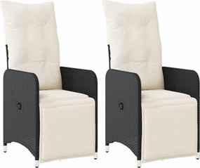 vidaXL Scaune de grădină rabatabile cu perne, 2 buc., negru, poliratan