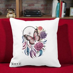 Perna Personalizata Prinzator de Vise cu Fluture si Trandafiri, 40x40 cm, Alba Mata, Husa Detasabila, Perna Inclusa, BEKZ®