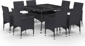 vidaXL Set mobilier grădină, 9 piese, negru, poliratan, lemn acacia