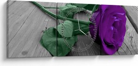 Tablou - Trandafir violet cu tulpina verde (cu ceas) (90x30 cm)