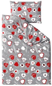 Set lenjerie cocolino CHRISTMAS HEART gri + cearsaf Cocolino microplus cu elastic SOFT 90x200 cm alb, pat simplu
