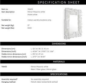 Oglinda decorativa LUX, Fibra de sticla, Alb, Masonic
