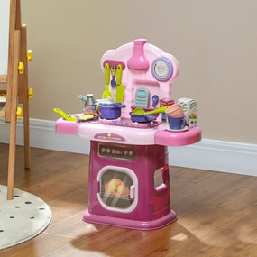 AIYAPLAY Bucătărie Jucărie pentru Copii 3-6 Ani cu 38 Accesorii, Sunete Realiste și Lumină la Cuptor, 51x21x60 cm, Roz | Aosom Romania