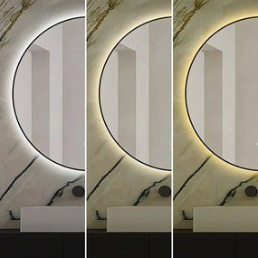 🪞 Oglindă LED cu Touch și Funcție Dezaburire, 3 Tipuri de Lumină – Ø70 cm, Ramă Negru Mat, Model J188-70 Smack