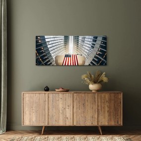 Tablou unei construcții cu steagul SUA (120x50 cm)