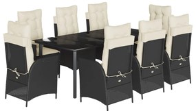 3213173 vidaXL Set mobilier de grădină cu perne, 9 piese, negru, poliratan