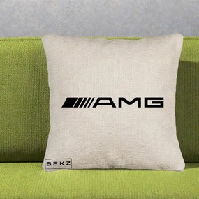 Perna Personalizata cu emblema Mercedes-AMG, 40x40 cm, Bej Canapea, Husa Detasabila, Perna Inclusa, BEKZ®