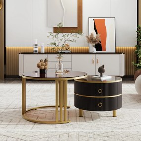 Măsuță de cafea 2-în-1 Rotundă din MDF, Negru | Aosom Romania