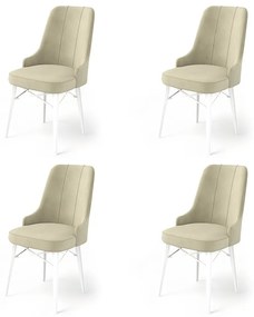 Set 4 scaune haaus Pare, Crem/Alb, textil, picioare metalice