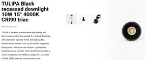 Spot LED incastrabil TULIPA Black recessed downlight 10W 15° 4000K CRI90 triac