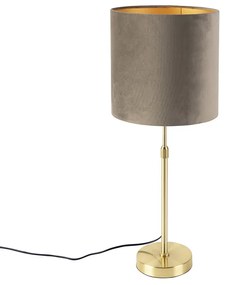 Lampă de masă auriu/alamă cu abajur din catifea taupe 25 cm - Parte