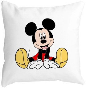 Perna Decorativa Patrata copii Mickey Mouse, 40x40 cm, Alba, Mata, Husa Detasabila, Burduf