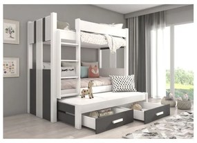 Pat Supraetajat 3 Persoane Cu Saltea ARTEMA Alb/Gri Inchis 90x200cm