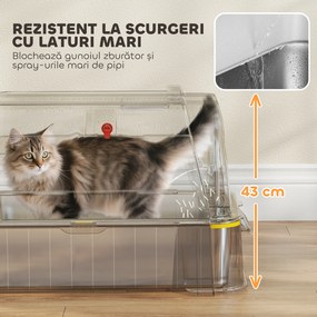 PawHut Litieră Închisă de 80L pentru Pisici cu Tavă Detașabilă, în ABS și Oțel Inoxidabil, 63x43x43 cm, Gri Închis | Aosom Romania